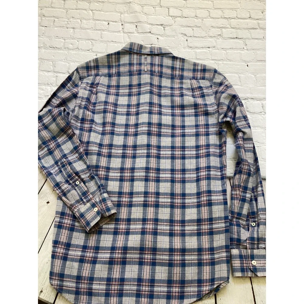 Banana Republic Mens Luxe Flannel Slim Fit Plaid Button Down Shirt Blue Grey M